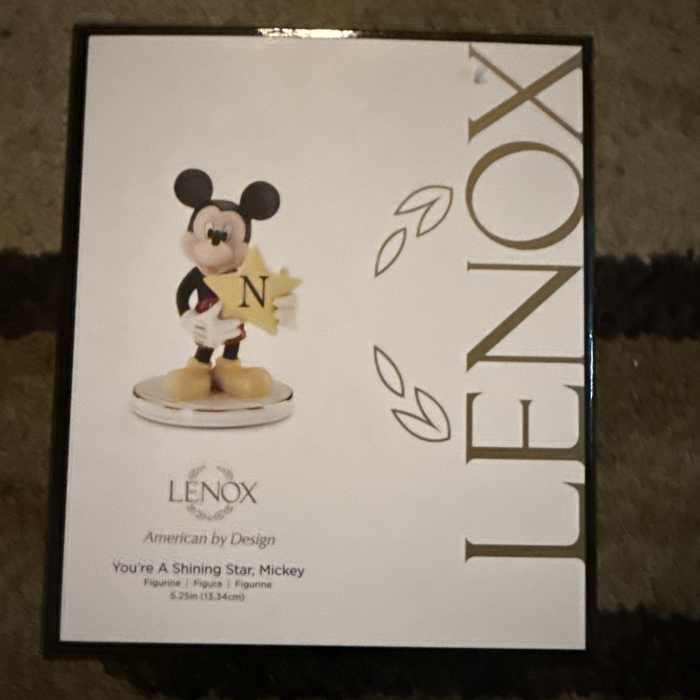 LENOX DISNEY "You're A Shining Star, Mickey" Letter N Monogram 5.5" Figurine NEW